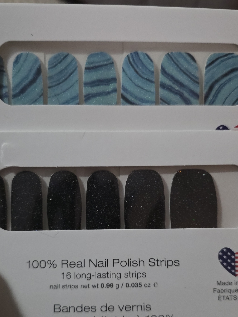 Color Street Blue Marble & Black Glitter Nail Strips